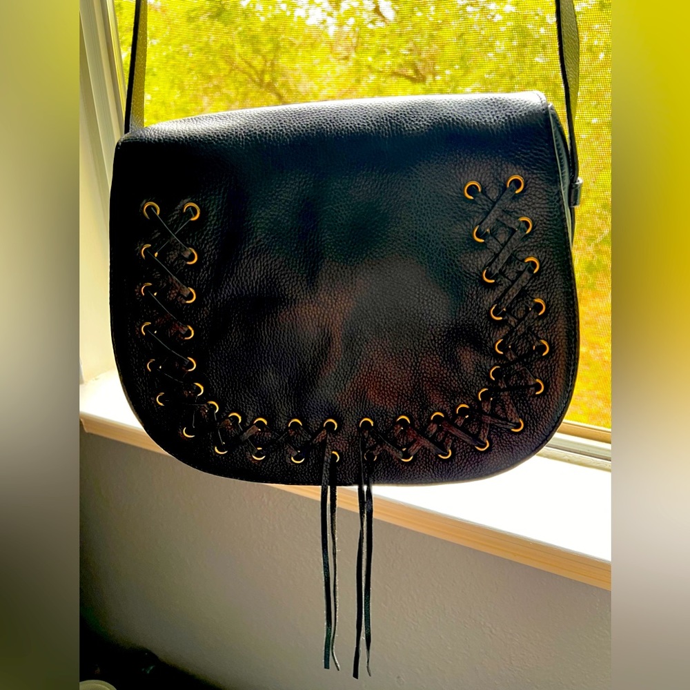 🖤 Violetta Black Pebbled Leather CROSSBODY Bag Purse Saddlebag NWOT
